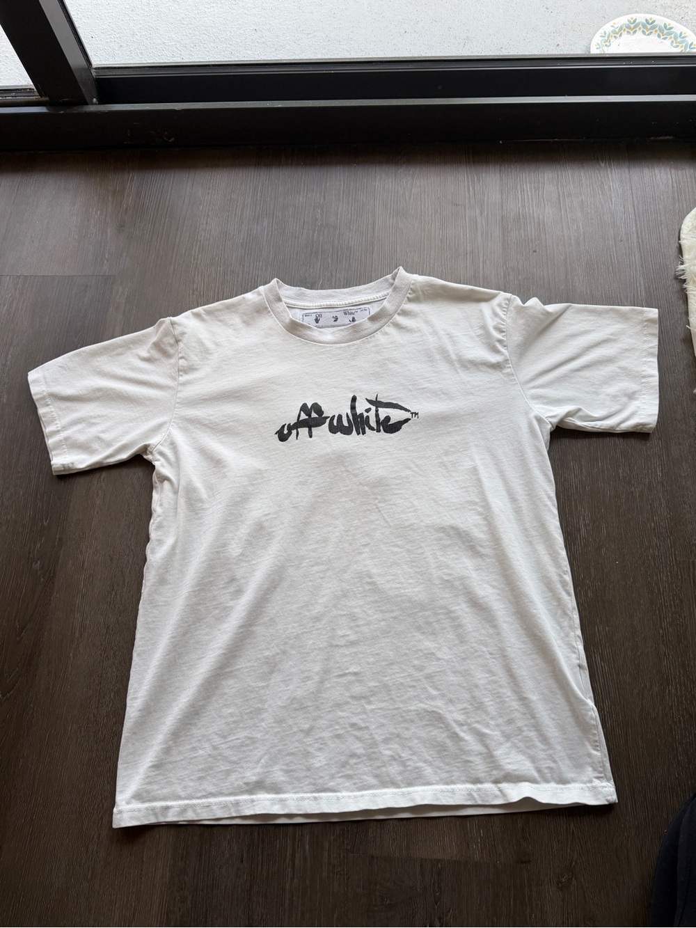 Off-White White T-Shirt with Black Script Logo